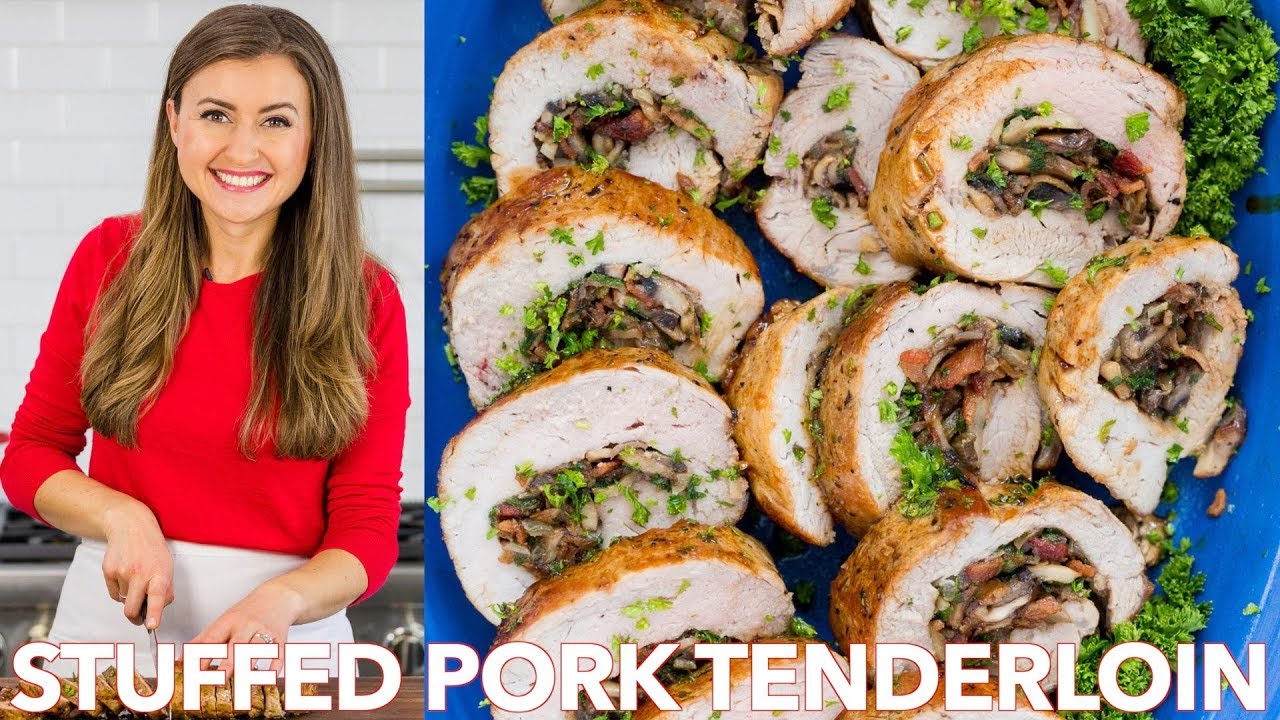 Easy Stuffed Pork Tenderloin Recipe with Mushrooms & Bacon