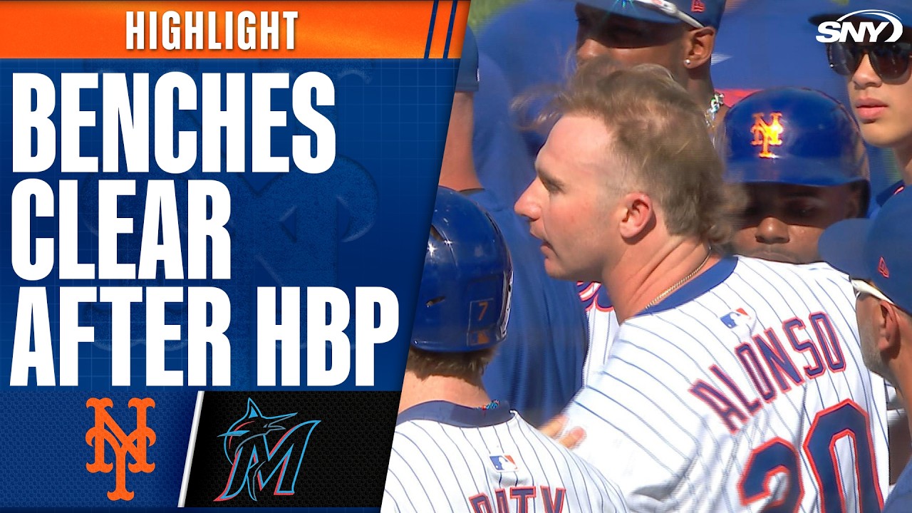 Benches clear after Mark Vientos is hit by a pitch from Sandy Alcantara | Mets Highlights