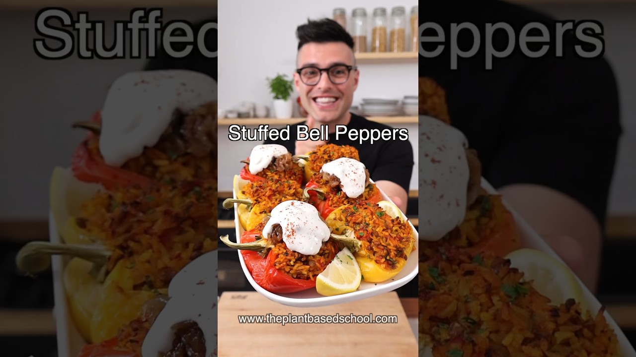 Stuffed Bell Peppers with rice and lentils (healthy dinner idea)