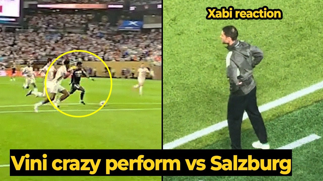 Xabi Alonso calm celebration as Vinicius Jr crazy performance with goal and assist against Salzburg
