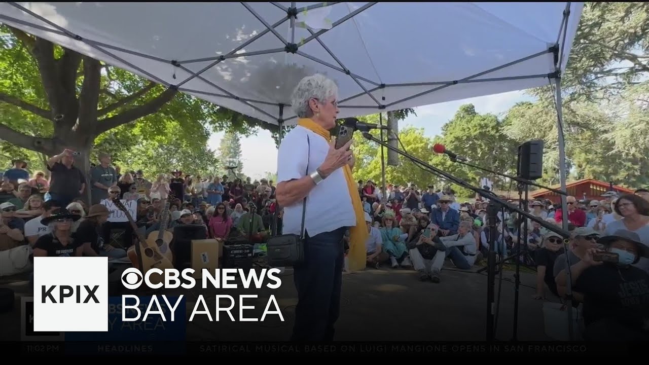 Folk singer, activist Joan Baez takes part in Palo Alto "No Kings" protest
