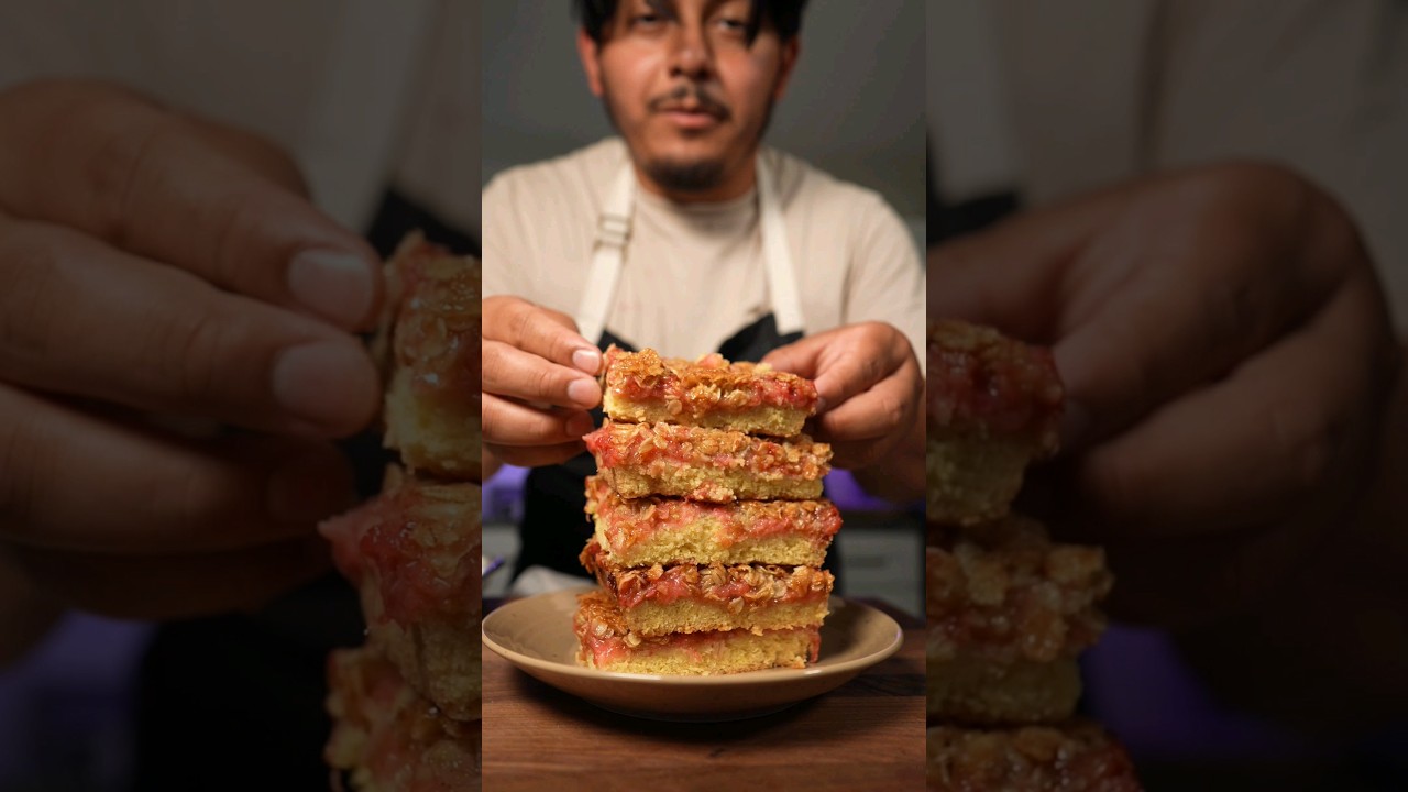 Rhubarb crumble Slice is buttery, rich, and good for the expanding of the back! #rhubarb #dessert