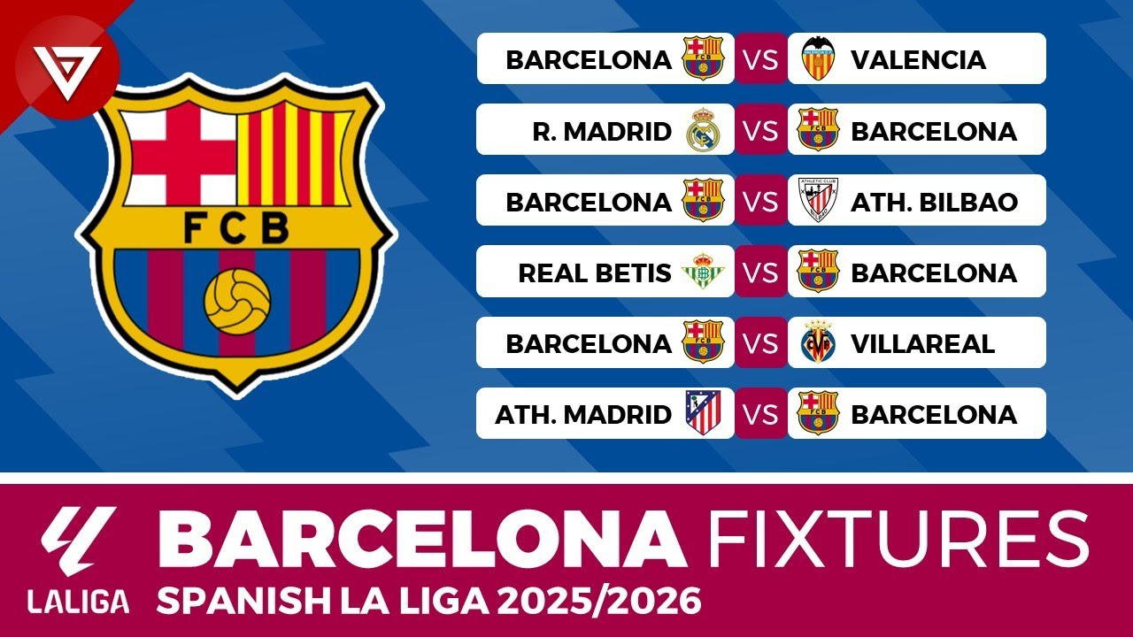 🟣 BARCELONA FIXTURES LA LIGA 2025/26 - Spanish La Liga Full Schedule Today