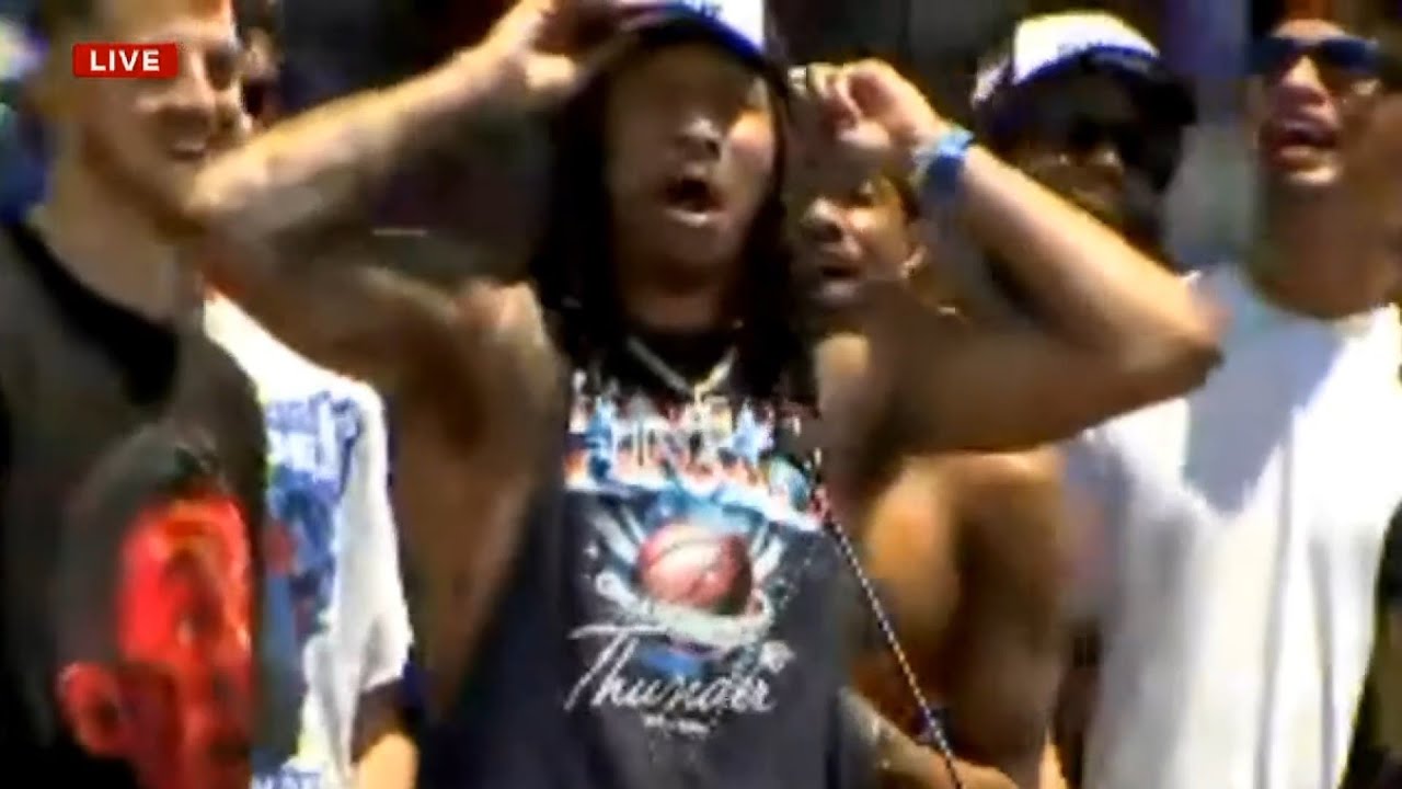 Jaylin Williams gets in trouble for saying "we the f**king champs" during parade speech 😂