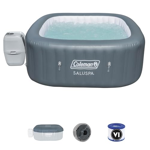 Coleman SaluSpa AirJet to Person Inflatable Hot Tub Square Portable Outdoor Spa with Soothing AirJets and Insulated Cover, Gray